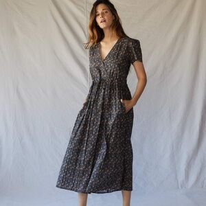 Christy Dawn Dress Black Cosmos Floral Cotton, Size Medium